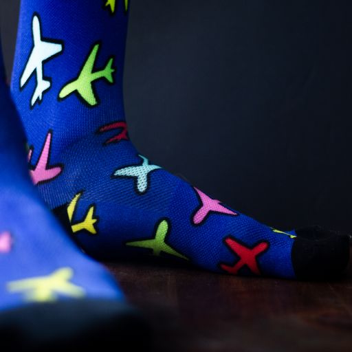 Aeroplane Sox on a foot model with black background